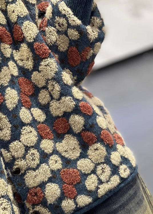 Stylish Blue O Neck Jacquard Plus Size Knit Sweaters Coats Fall OO002 OM-CS240816