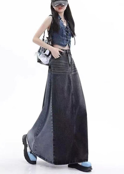 Stylish Blue Patchwork High Waist Denim Maxi Skirts Summer EE1025 SH-LF-SKTS240517