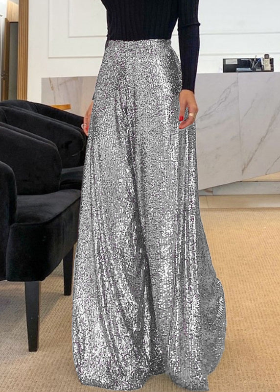 Stylish Brown Sequins High Waist Wide Leg Pants Summer PP039 OM-NZ240827