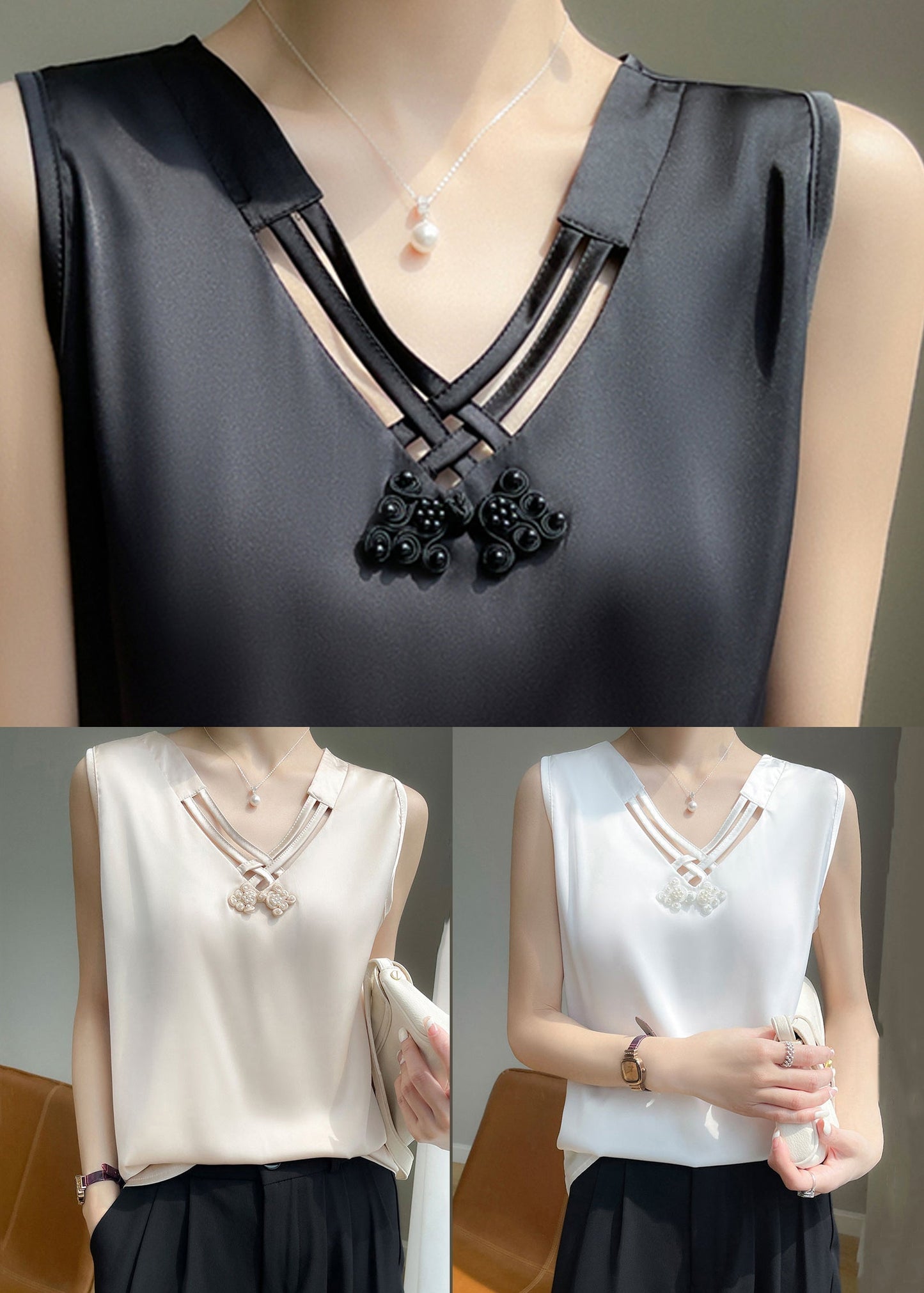 Bead Solid Summer Color Tank Champagne Nail Stylish Silk FashionChic