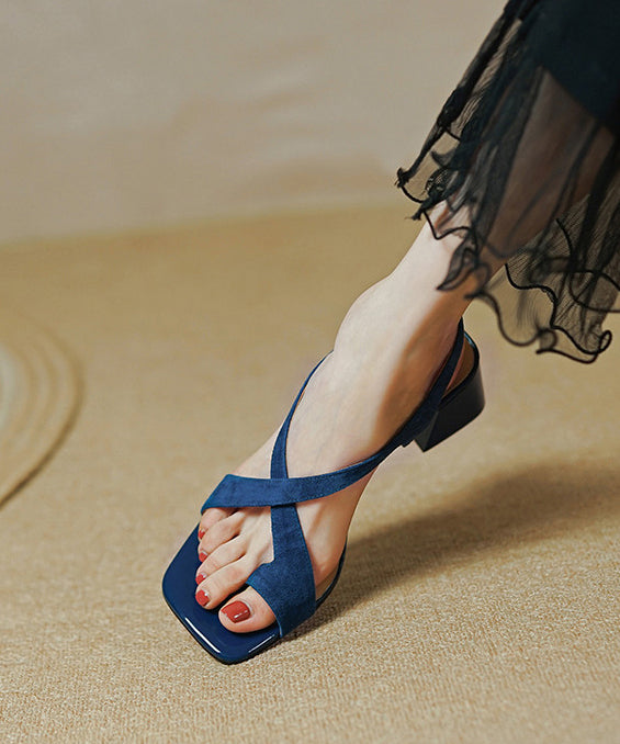 Stylish Comfy Splicing Chunky Heel Sandals Blue Suede XC1006 Ada Fashion