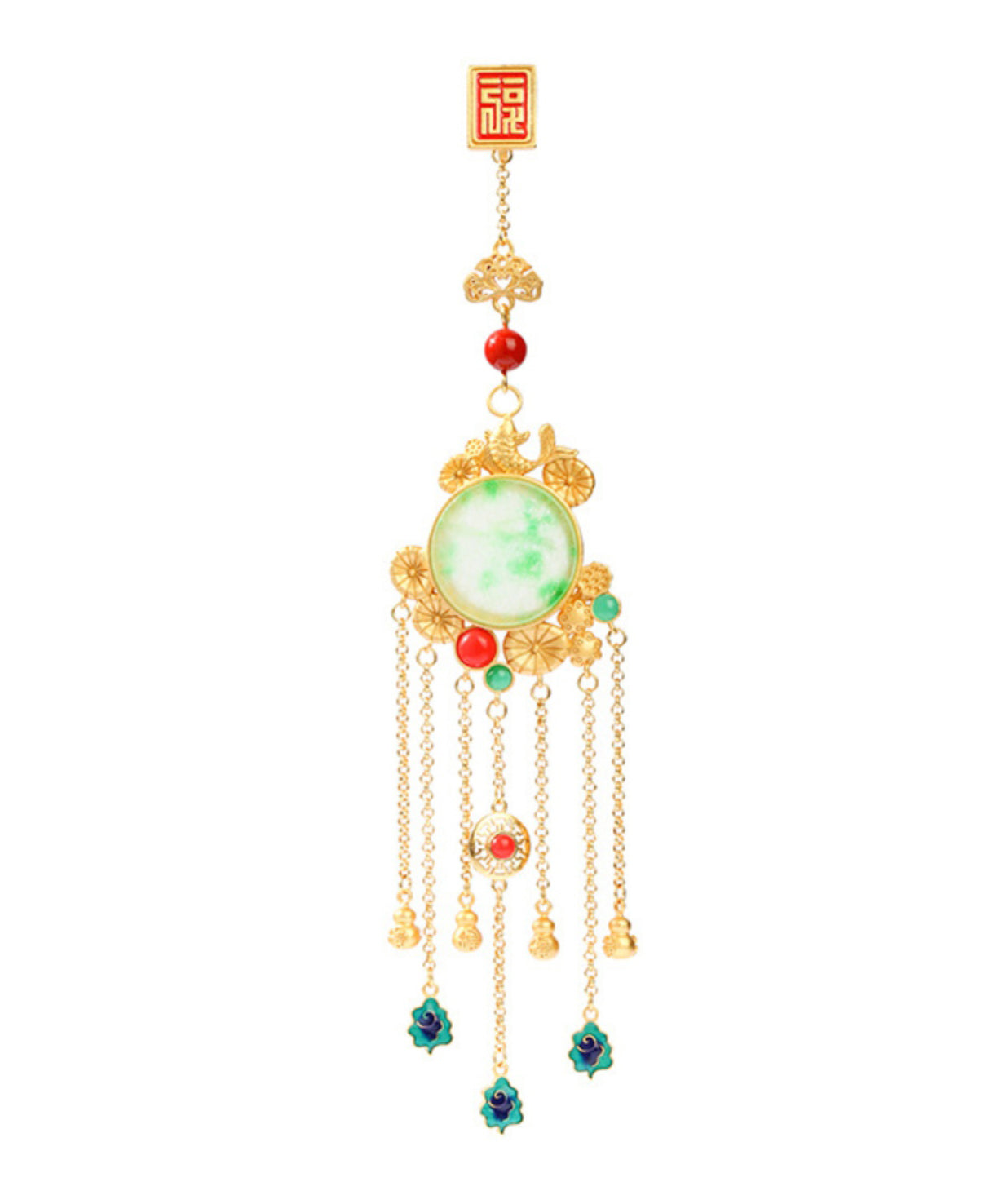 Stylish Gold Ancient Gold Auspicious Clouds Enamel Agate Tassel Brooches KX1075 Ada Fashion