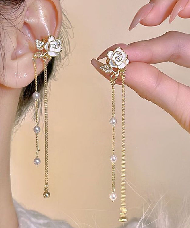 Overgild Tassel Gold Pearl Copper Floral Drop Chain Stylish FashionChic
