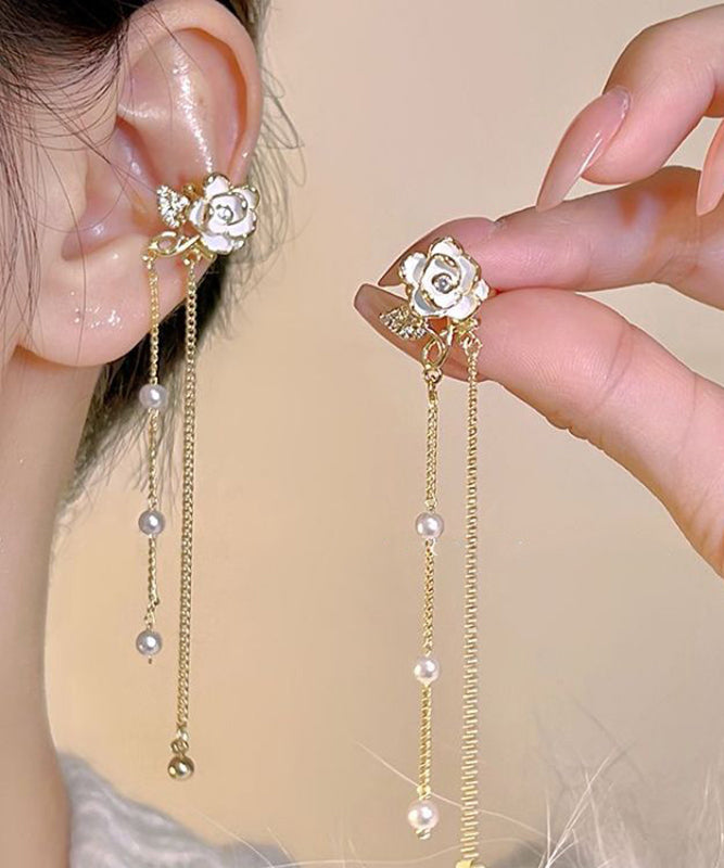 Overgild Tassel Gold Pearl Copper Floral Drop Chain Stylish FashionChic