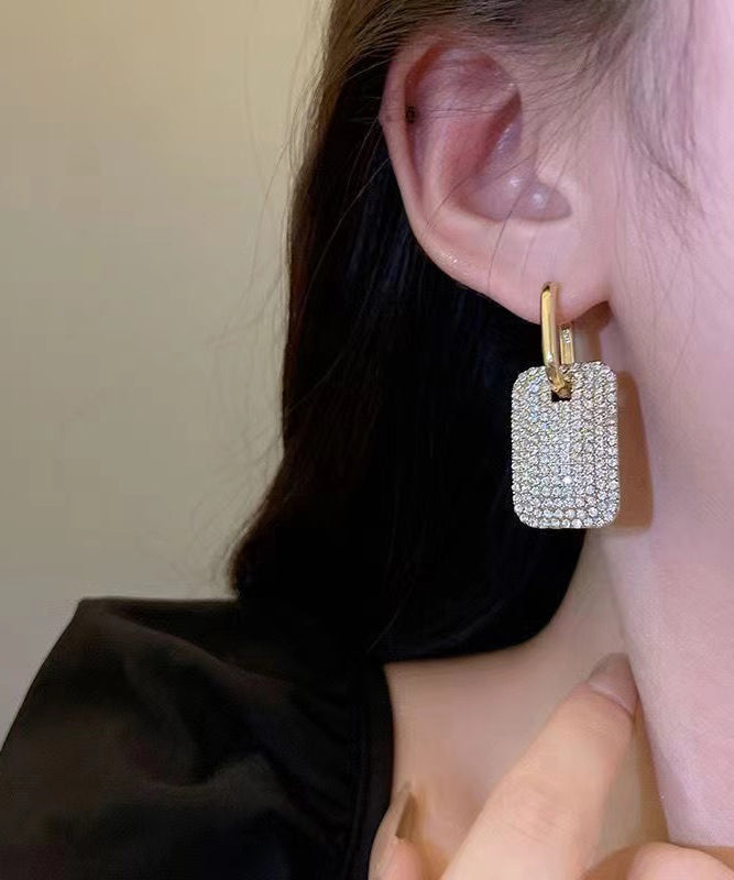 Hoop Earrings Square Stylish Gold Copper Zircon FashionChic