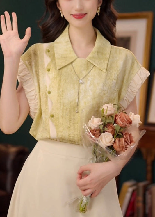 Shirt Collar Summer Patchwork Pan Stylish Peter Green Cotton FashionChic