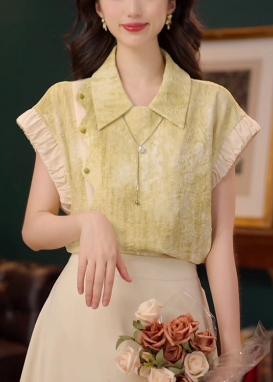 Shirt Collar Summer Patchwork Pan Stylish Peter Green Cotton FashionChic