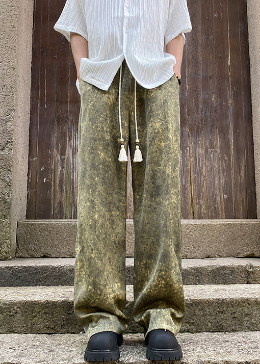 Elastic Summer Green Men Pants Print Silk Waist Stylish FashionChic