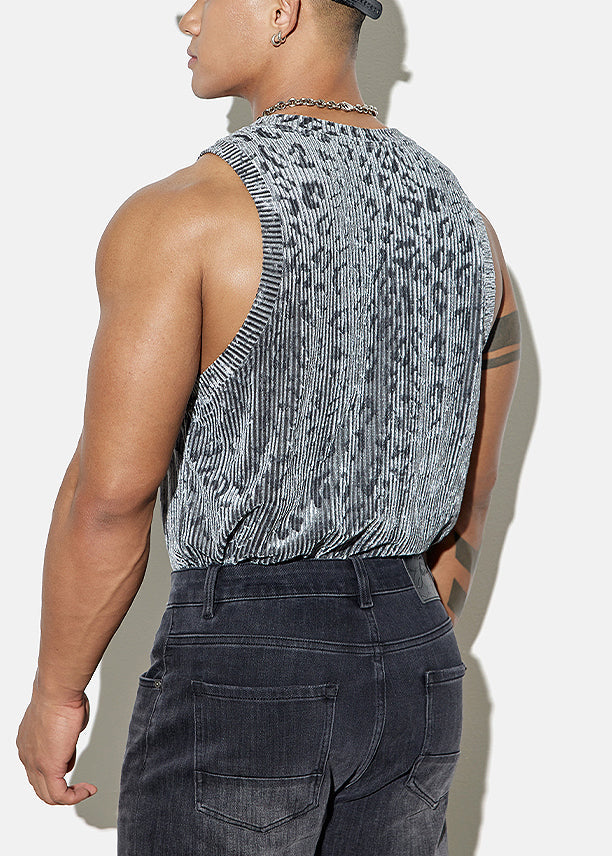 Sleeveless Cozy Stylish Velour Leopard Grey Mens Tank Silk FashionChic