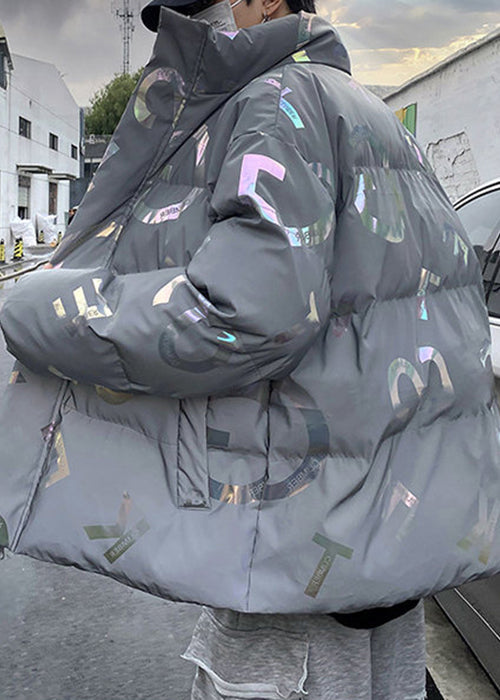 Stylish Grey Zip Up Print Pockets Men Parka Winter RM005 ABC