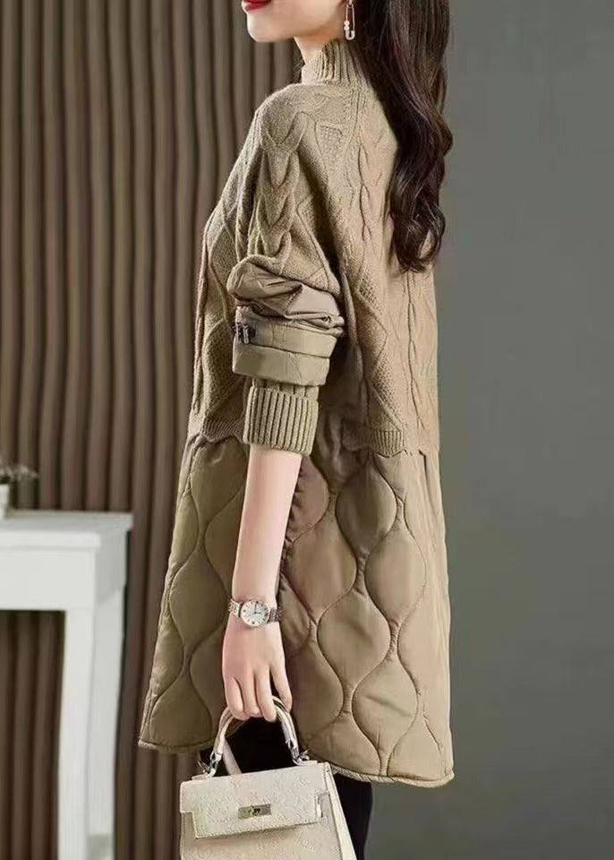 Stylish Khaki High Neck Thick Patchwork Knit Sweaters Fall QL045 OM-OL241021