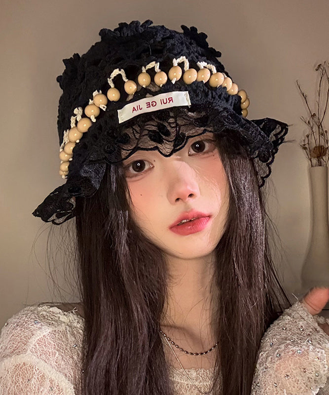 Lace Knit Patchwork Bucket Out Mulberry Hollow Stylish Hat FashionChic