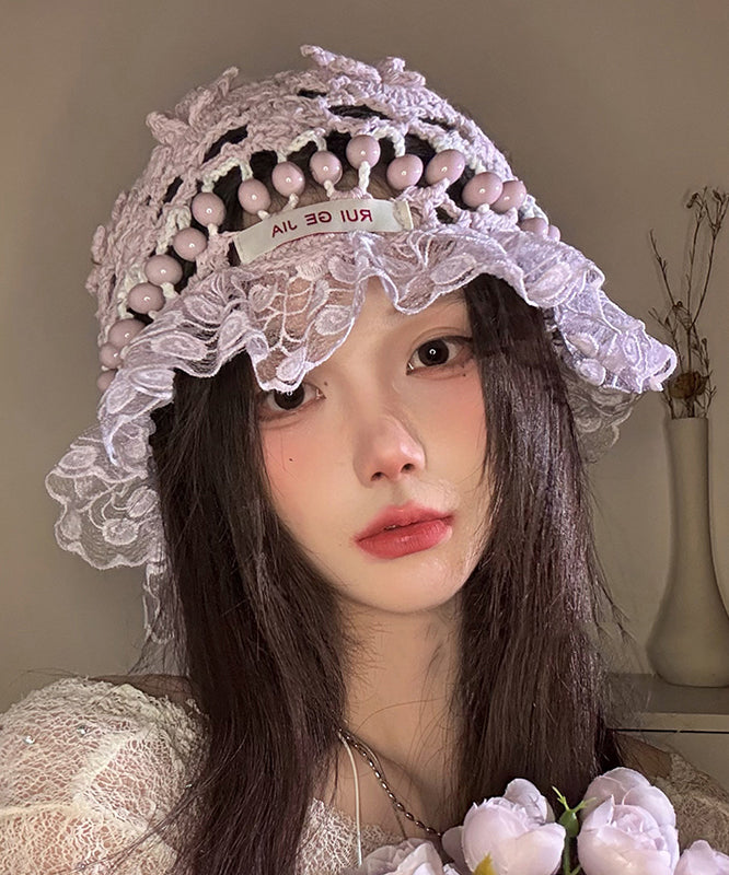 Lace Knit Patchwork Bucket Out Mulberry Hollow Stylish Hat FashionChic