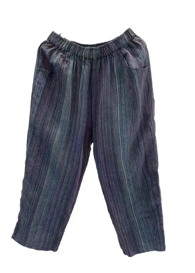 Orange Stylish Oversized Pants Harem Summer Linen Striped FashionChic