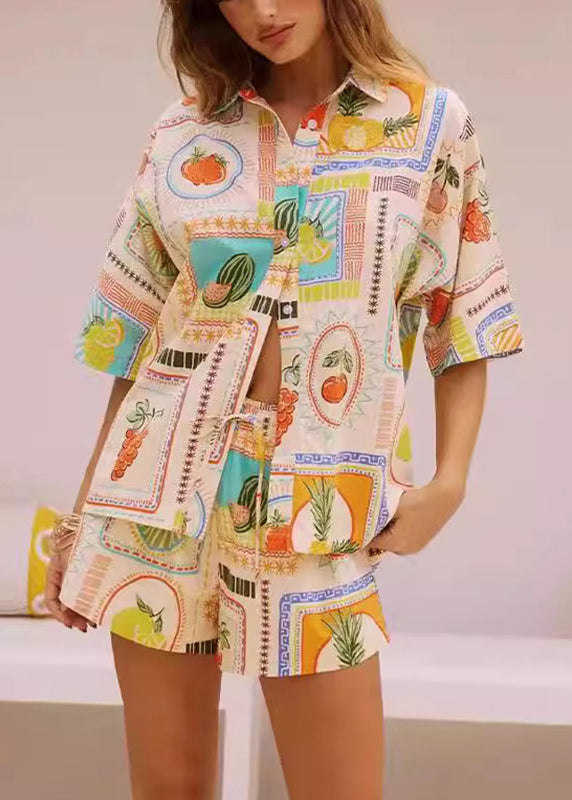 Collar Button Pan Two Shirts Stylish And Set Peter Pieces Shorts FashionChic