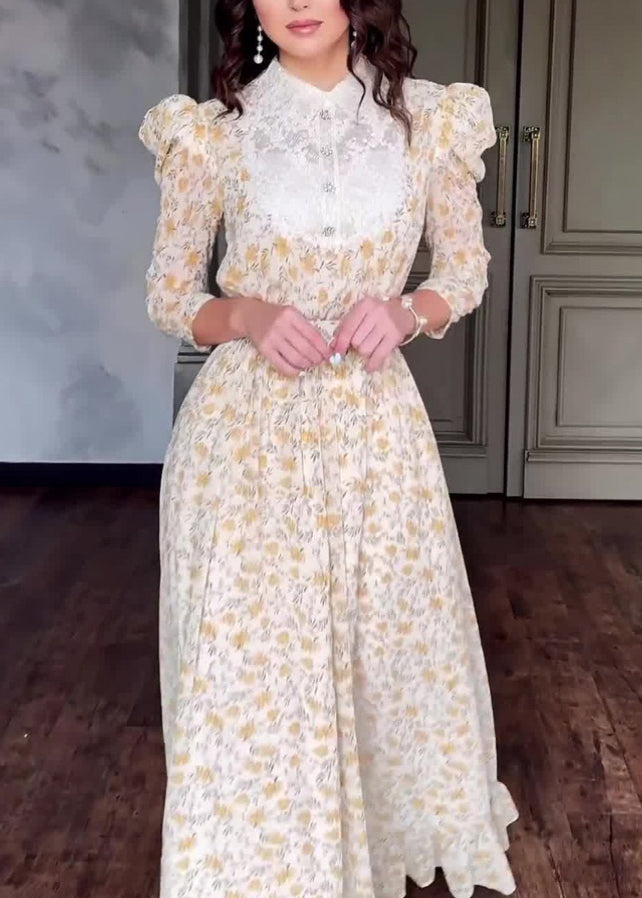 Stylish Peter Pan Collar Print Patchwork Cotton Long Dress Fall QL029 OM-ZS241023