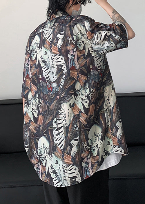 Pan Mens Shirts Stylish Collar Pockets Half Peter Cotton Print FashionChic