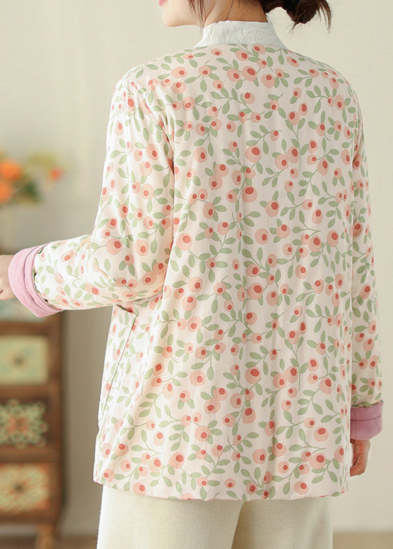 Stylish Print Button Pockets Cotton Filled Parka Winter QO011 MZF-DJK241008