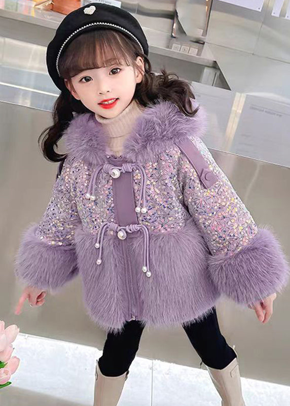 Stylish Purple Sequins Patchwork Girls Hooded Parka Winter WL028 MM-RCTZ-DGJK241120