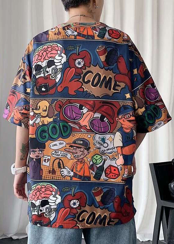 O T Stylish Red Men Neck Print Half Cotton Sleeve Shirts FashionChic