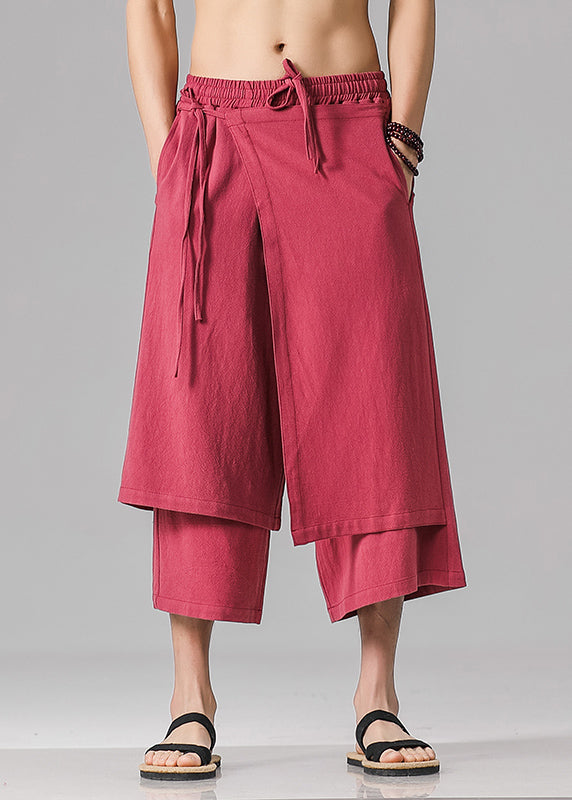 Stylish Red Pockets Patchwork Tie Waist Men Pants Summer YT011 Men-Silk-MENCP240721