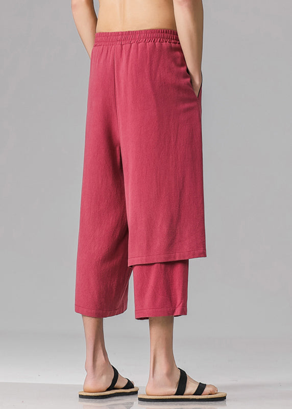 Stylish Red Pockets Patchwork Tie Waist Men Pants Summer YT011 Men-Silk-MENCP240721