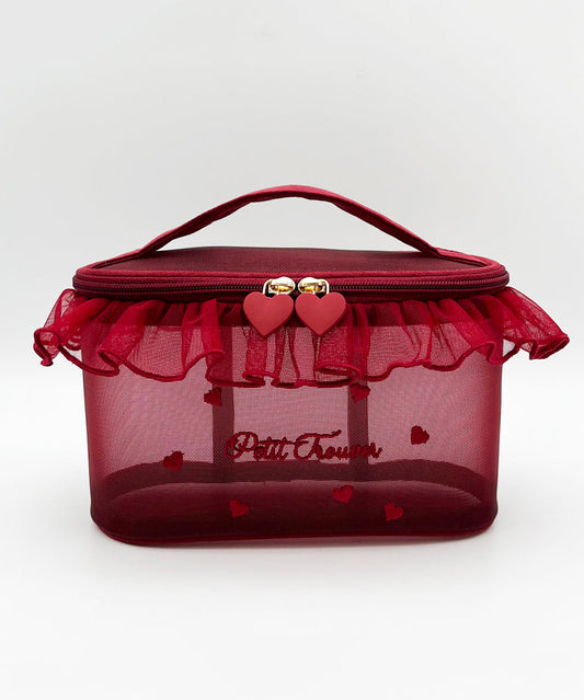 Red Stylish Ruffled Embroideried Handbag Tote Tulle FashionChic