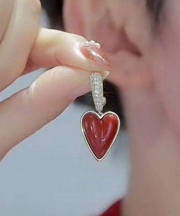 Stylish Red Sterling Silver Overgild Zircon Love Drip Glaze Drop Earrings KX1046 Ada Fashion