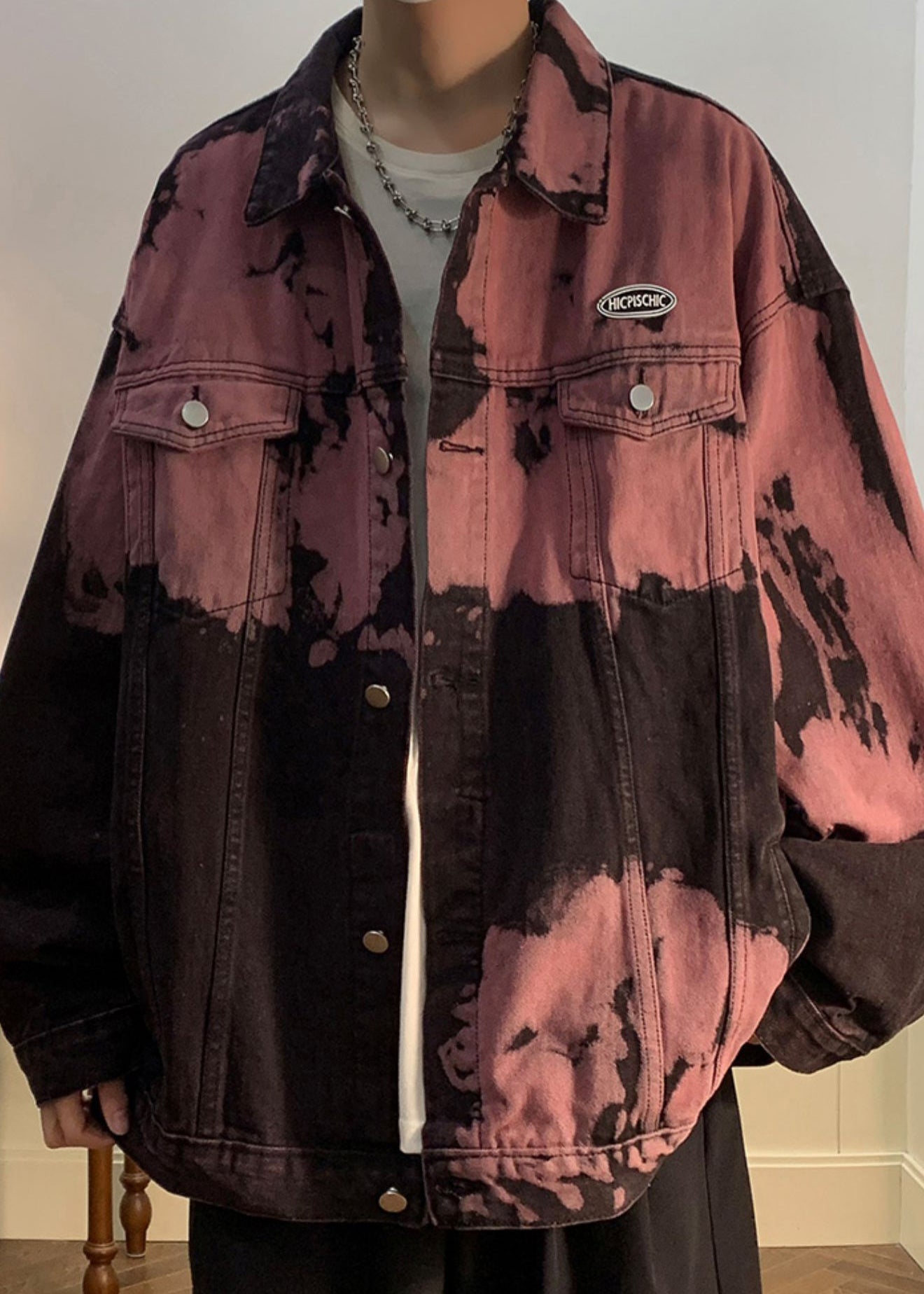 Red Fall Mens Rubber Tie Pockets Denim Dye Stylish Coats FashionChic