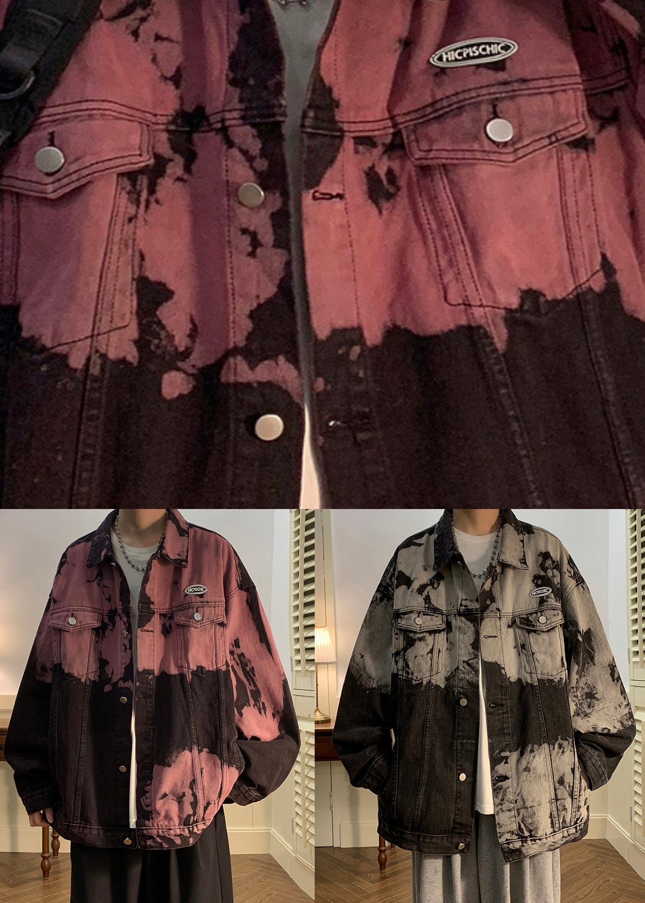 Red Fall Mens Rubber Tie Pockets Denim Dye Stylish Coats FashionChic
