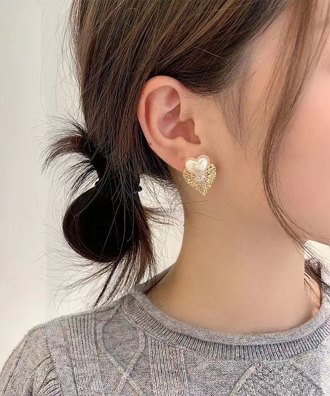Stylish Silk Metal Zircon Love Pearl Stud Earrings KX1029 Ada Fashion