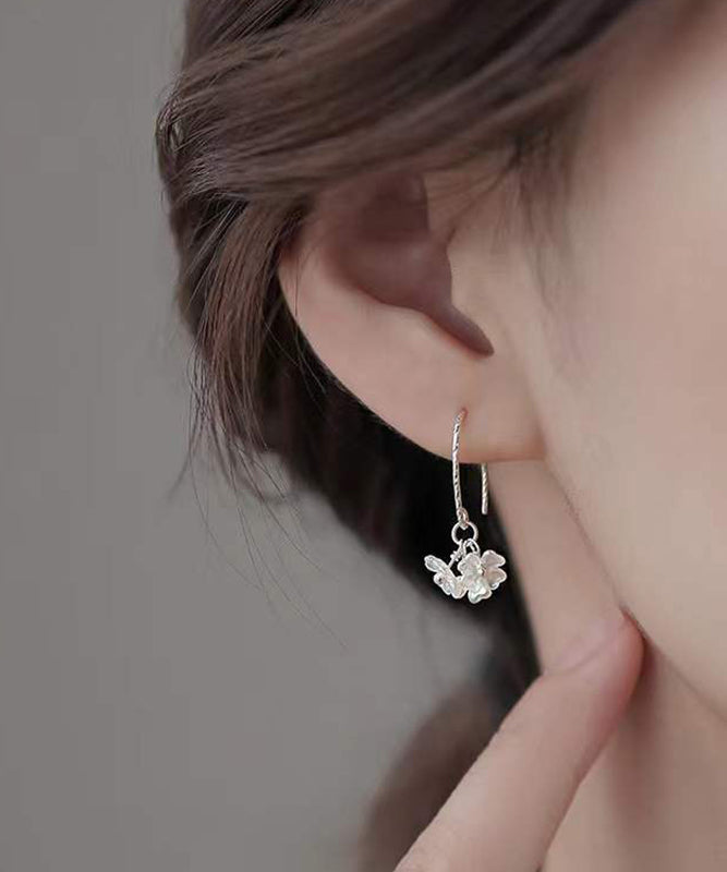 Floral Earrings Silk Stylish Silver Hoop Acrylic Sterling FashionChic