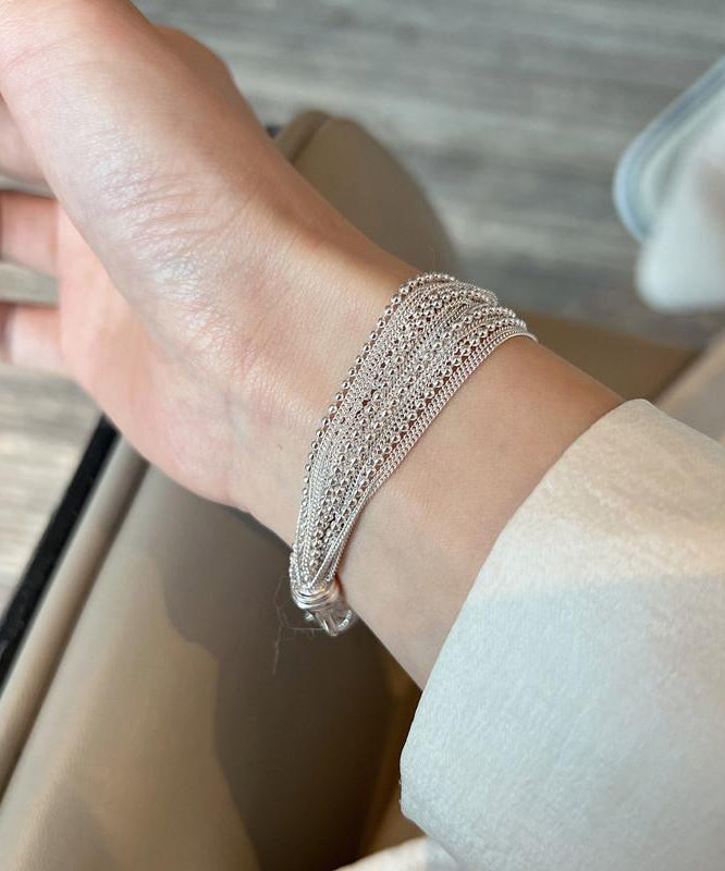 Two-Piece Stylish Silver Set Chain Bracelet Silk Sterling FashionChic