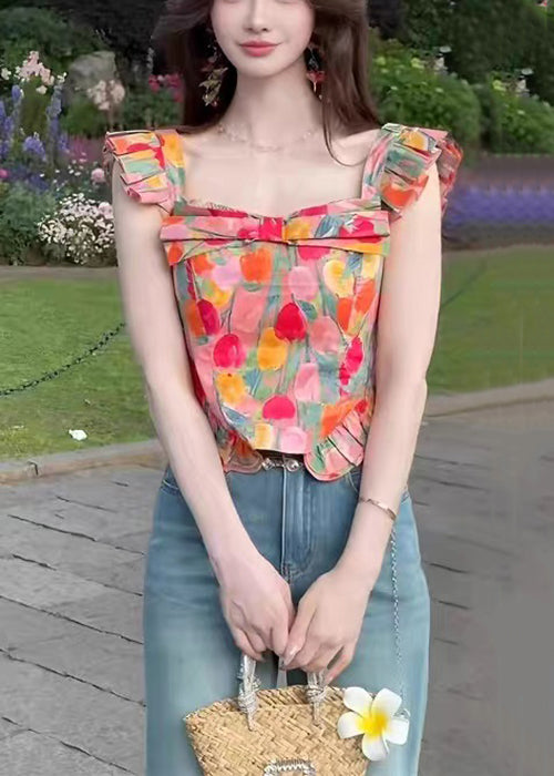 Square Summer Collar Stylish Tops Cotton Print FashionChic