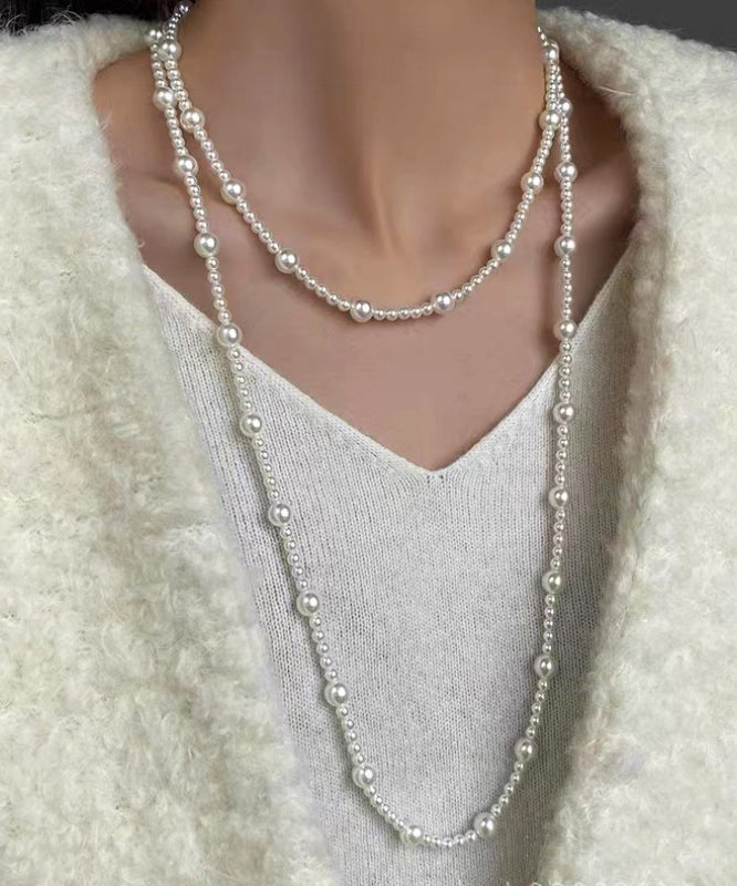 Stylish White Alloy Pearl Beading Gratuated Bead Necklace YD010 ABC