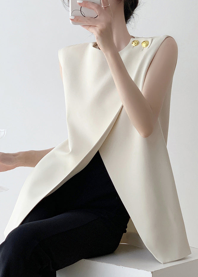 Spandex Stylish White Asymmetrical Tank Sleeveless Solid FashionChic