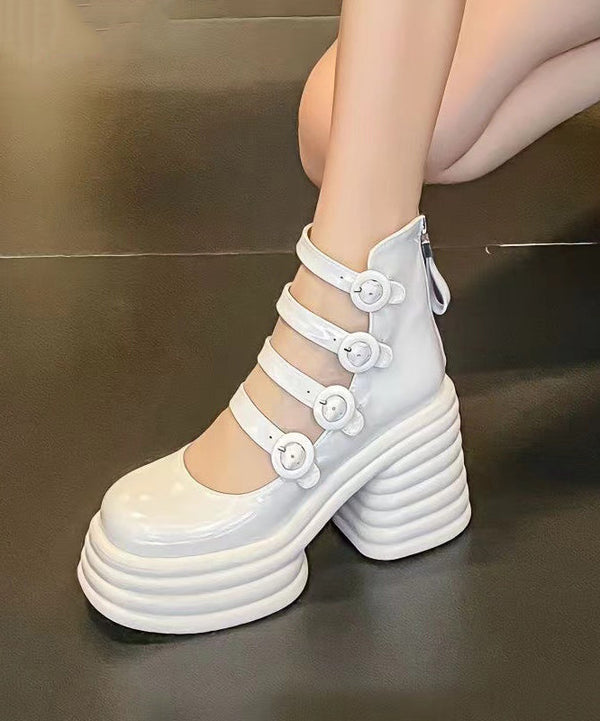 Stylish White Chunky Heel Cowhide Leather Comfortable Sandals RT1012 Ada Fashion