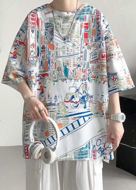 Print Shirts Design T Mens White Cotton Half Original Stylish FashionChic