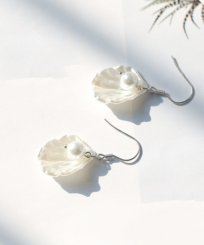 Drop Pearl Sterling Shell Earrings Stylish White Silver FashionChic