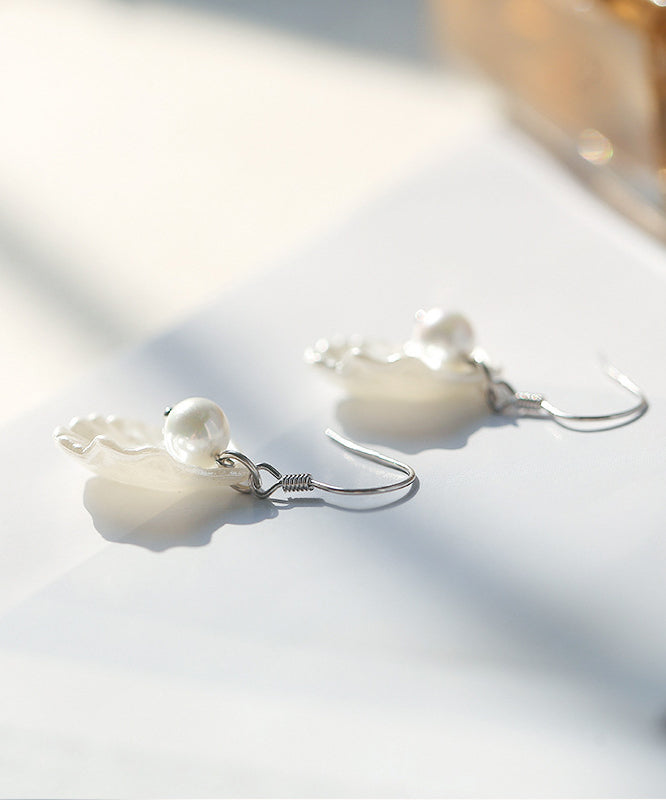 Drop Pearl Sterling Shell Earrings Stylish White Silver FashionChic