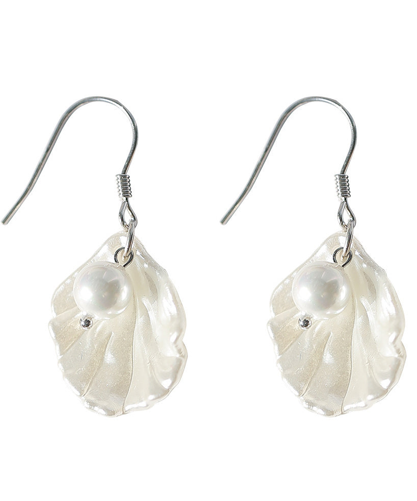 Drop Pearl Sterling Shell Earrings Stylish White Silver FashionChic