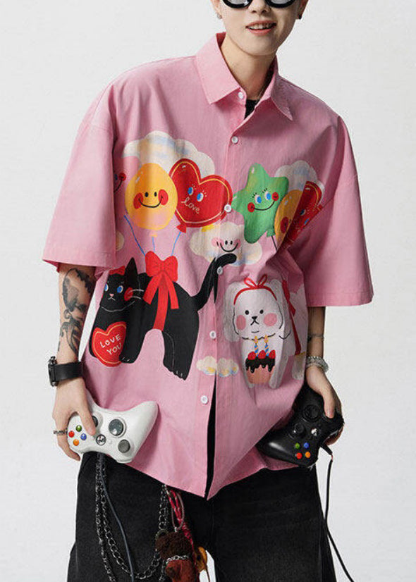 Mens Button Stylish Yellow Collar Shirts Cotton Peter Pan Print FashionChic