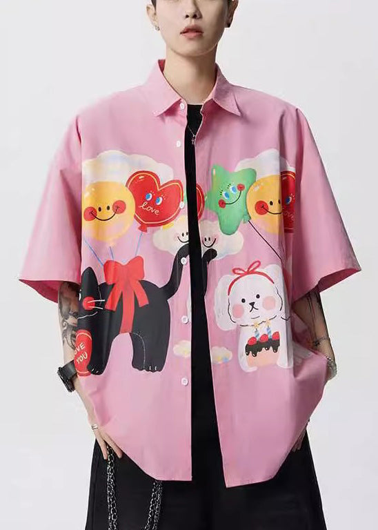 Mens Button Stylish Yellow Collar Shirts Cotton Peter Pan Print FashionChic