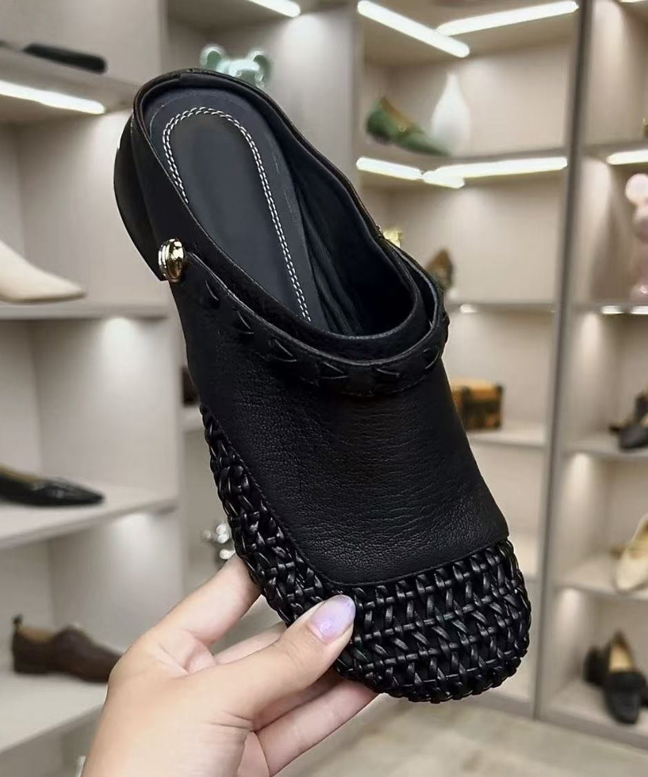 Slide Faux Hollow Summer Leather Black Sandals Out Woven New FashionChic