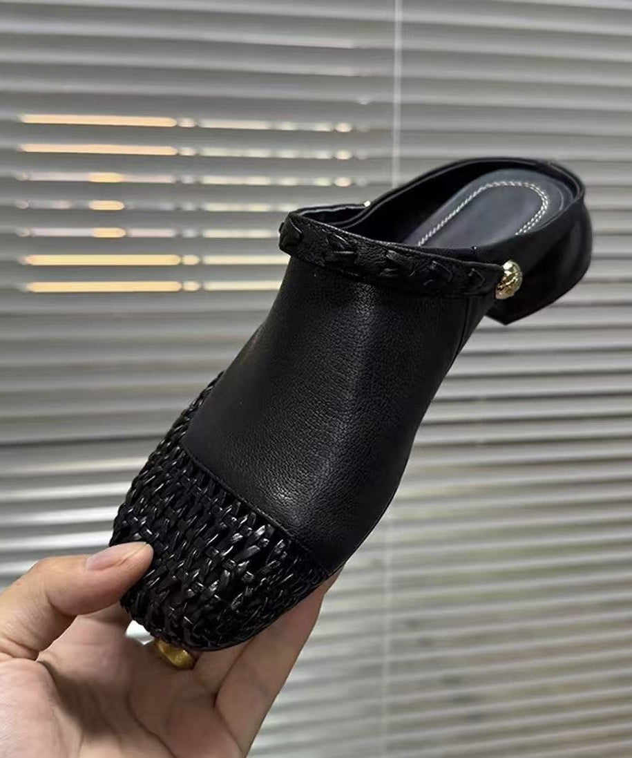 Slide Faux Hollow Summer Leather Black Sandals Out Woven New FashionChic