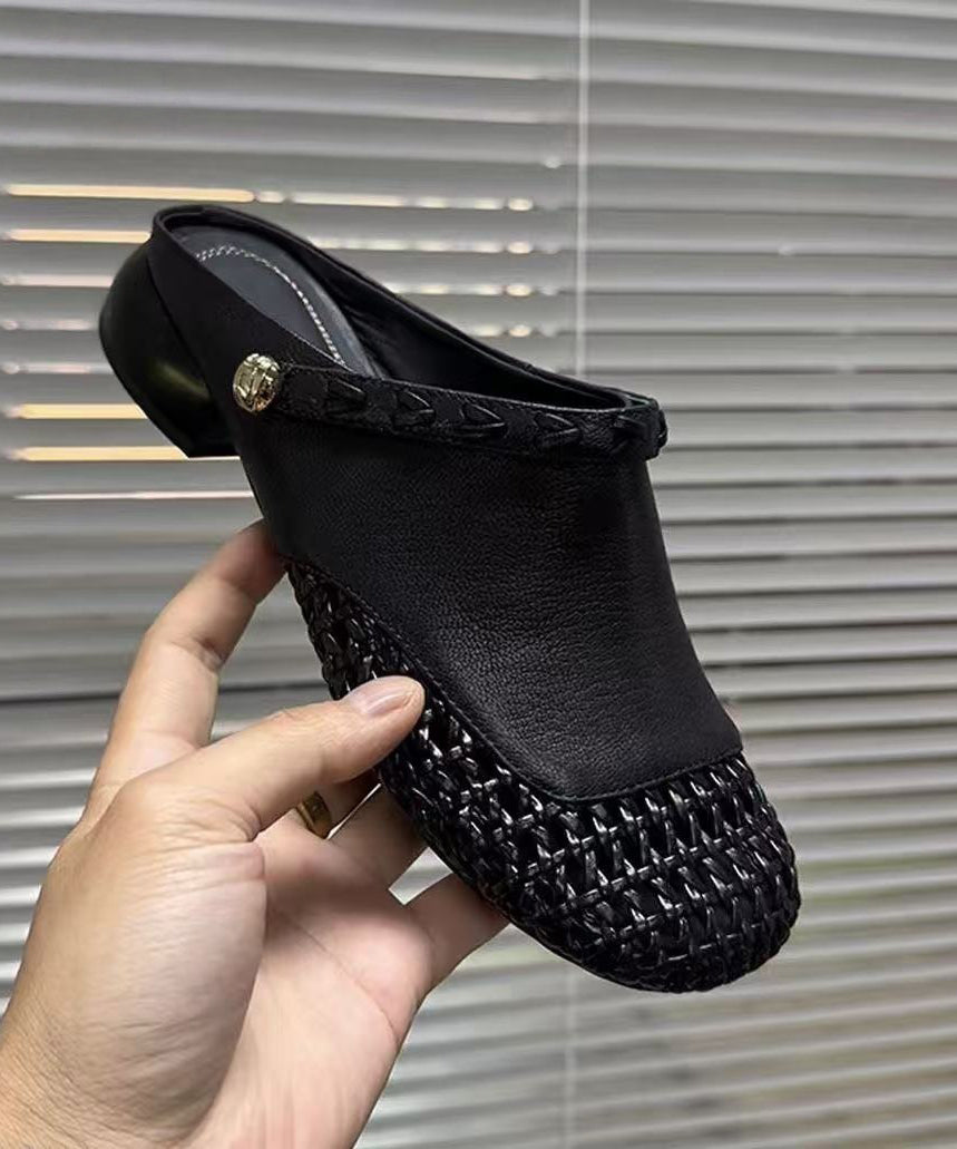 Slide Faux Hollow Summer Leather Black Sandals Out Woven New FashionChic