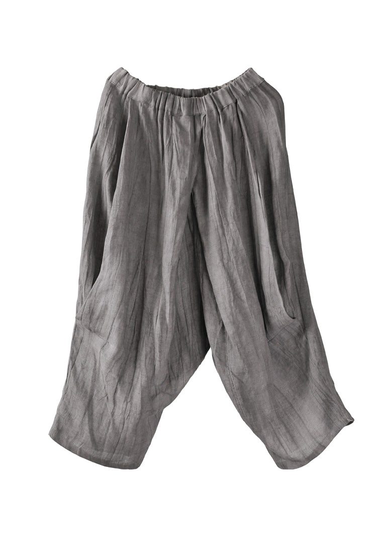 Summer New Grey Elastic Waist Loose Linen Harlen Pants AP069 GK-CPTS240718