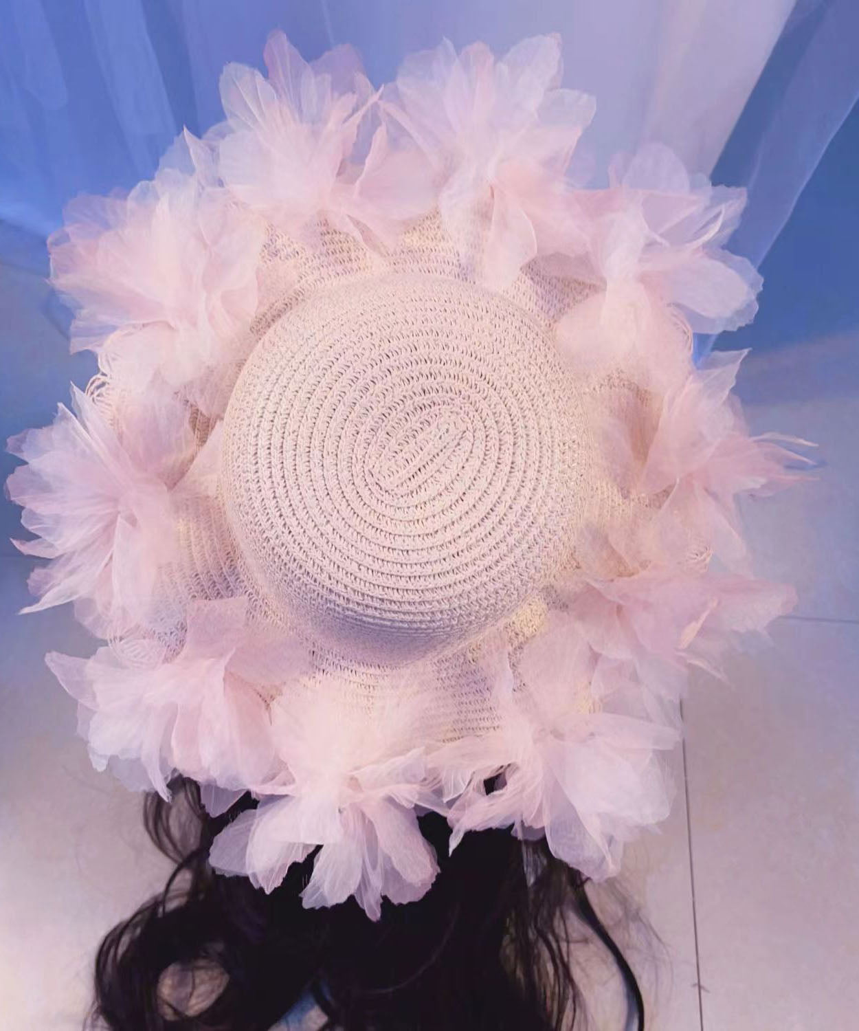 Summer Straw Woven Sun Hat With Large Lace And Large Flowers YU1013 Hat-HAT240528