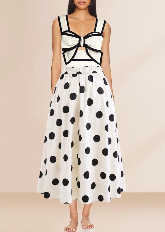 Bodysuit Set Maxi And Skirts White Lingerie Dot Trendy FashionChic