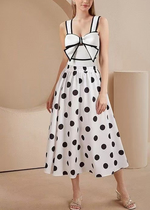 Bodysuit Set Maxi And Skirts White Lingerie Dot Trendy FashionChic